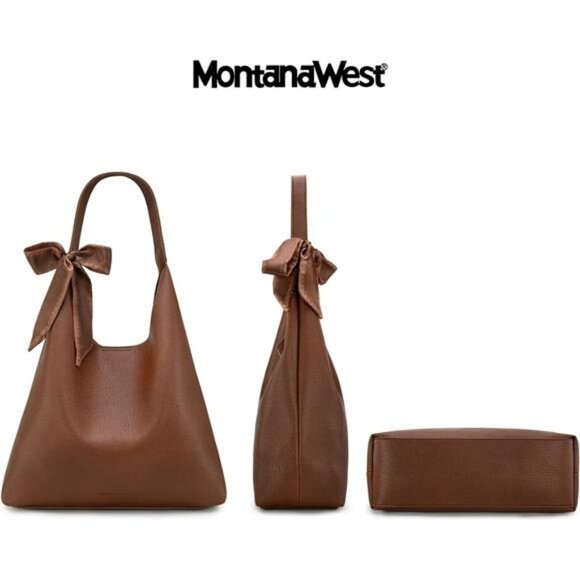 Slouchy Hobo Shoulder Bag Women Large Handbag with Scarf and Zipper Pouch - Picture 4 of 7